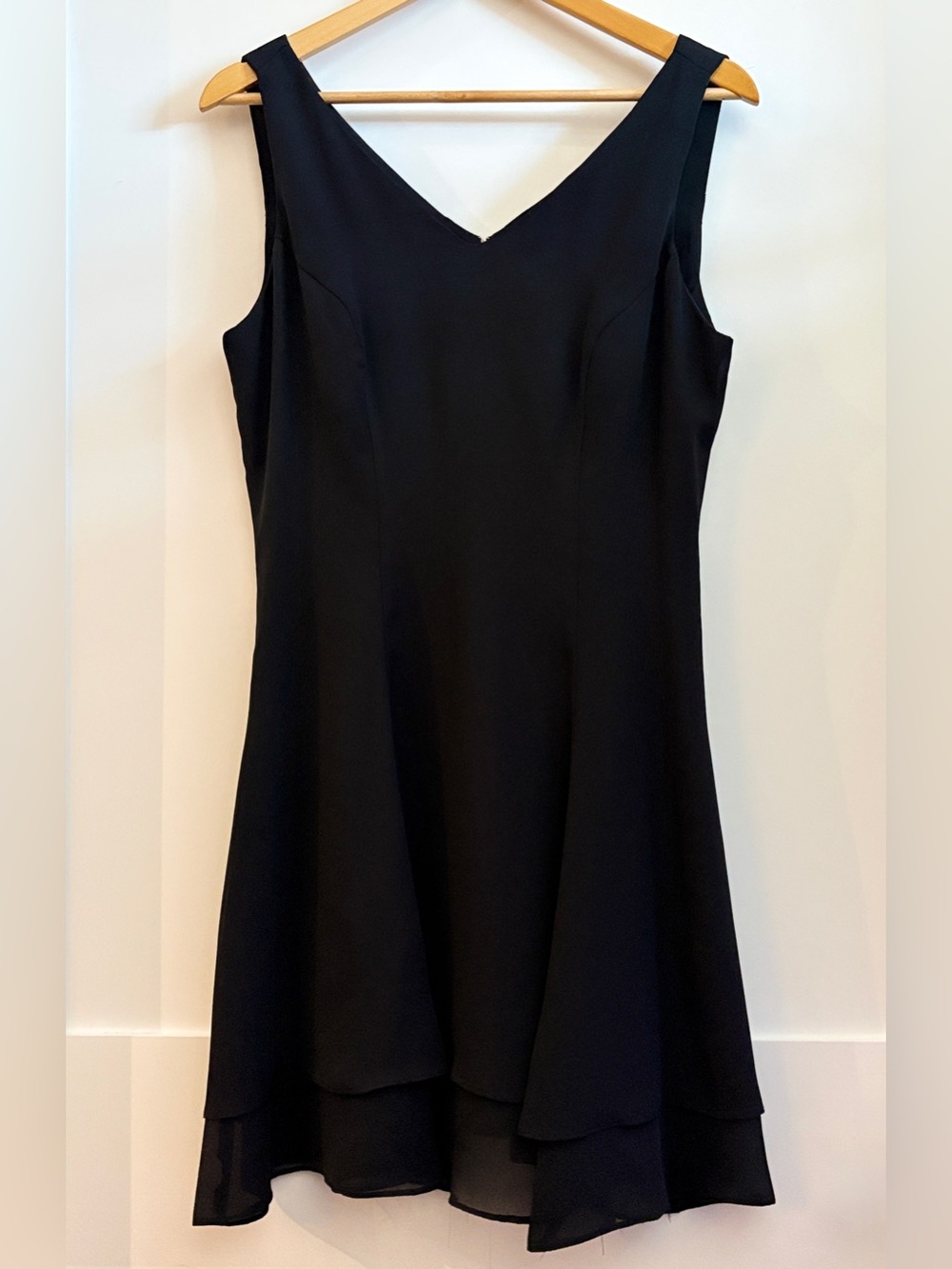 Vintage Lindor by Algo Black V Neck Chiffon Ruffle Hem Cocktail Dress 11/12